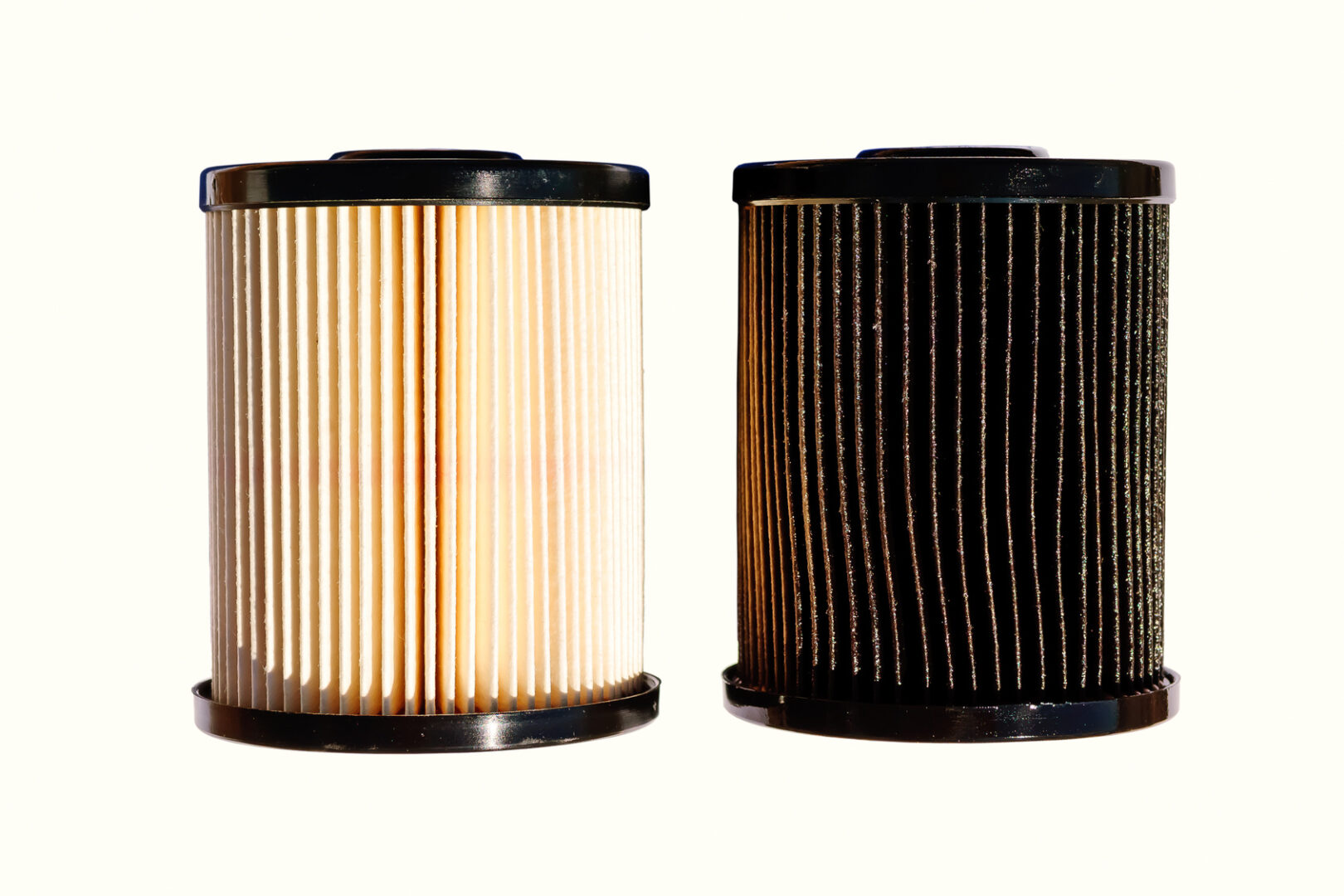 a before and after image of fuel filters