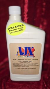 Fuel additive bottle with yellow label sticker.